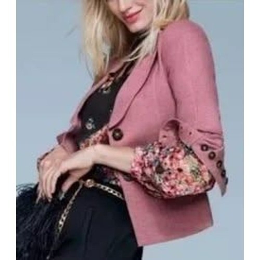 CABI Applaud Blazer Short Jacket in Pink Quartz Stretchy Knit Fabric Perfect! 6